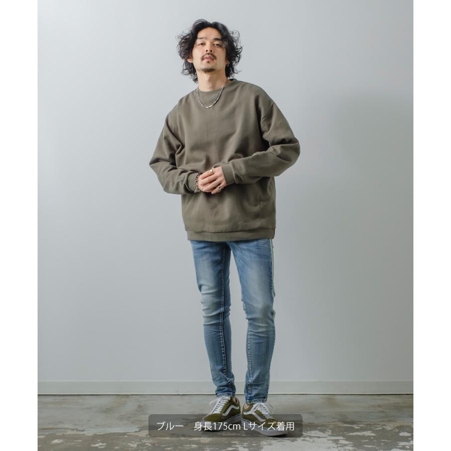 デニム メンズ サイドライン ネオン スリム スキニーパンツ 青 ビンテージ風 ビンテージ加工 アンクル丈 アンクルデニム ラインパンツ スキニーデニム | improves | 08