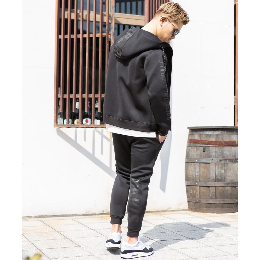 ジョガーパンツ メンズ ライトダンボール ストレッチ ジャージパンツ スリム 細身 ウエストゴム ロゴ プリント セットアップ可能 黒 スポーツミックス improves | improves | 10