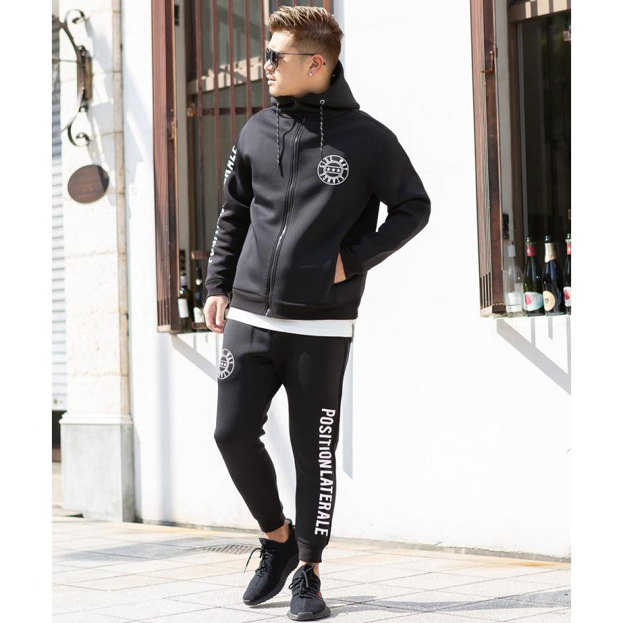 ジョガーパンツ メンズ ライトダンボール ストレッチ ジャージパンツ スリム 細身 ウエストゴム ロゴ プリント セットアップ可能 黒 スポーツミックス improves | improves | 03