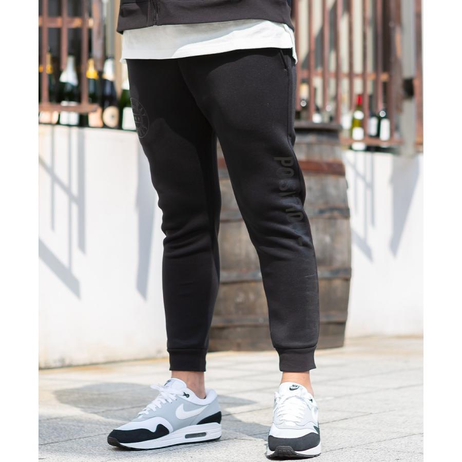 ジョガーパンツ メンズ ライトダンボール ストレッチ ジャージパンツ スリム 細身 ウエストゴム ロゴ プリント セットアップ可能 黒 スポーツミックス improves | improves | 07