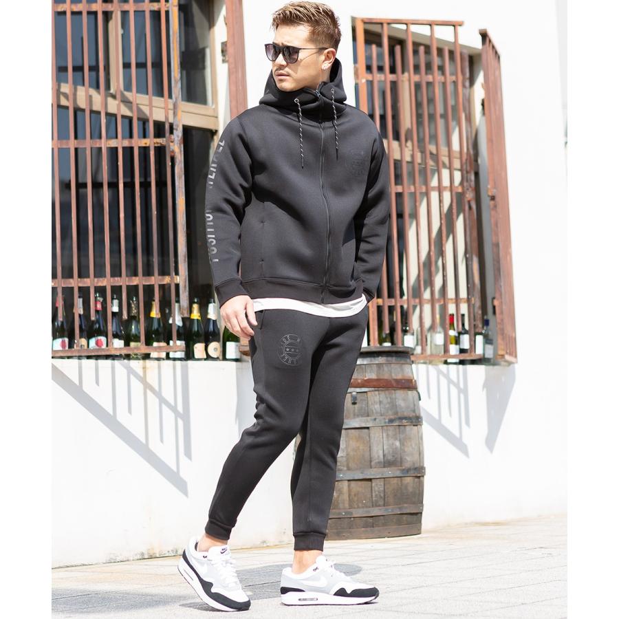 ジョガーパンツ メンズ ライトダンボール ストレッチ ジャージパンツ スリム 細身 ウエストゴム ロゴ プリント セットアップ可能 黒 スポーツミックス improves | improves | 08