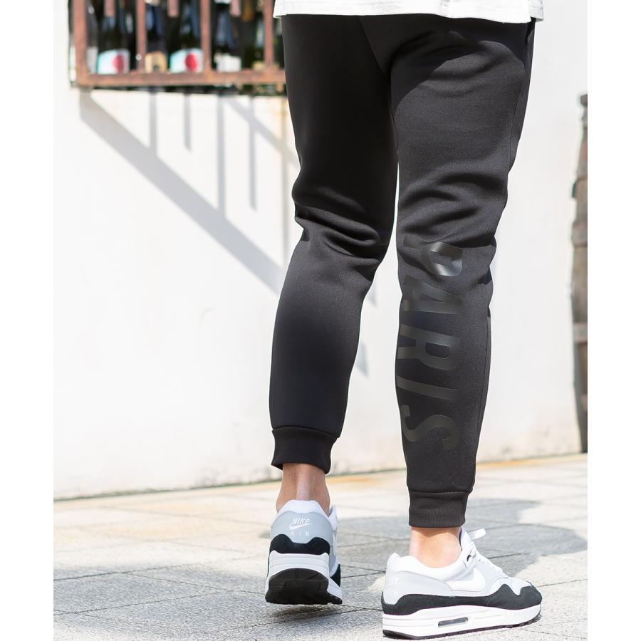 ジョガーパンツ メンズ ライトダンボール ストレッチ ジャージパンツ スリム 細身 ウエストゴム ロゴ プリント セットアップ可能 黒 スポーツミックス improves | improves | 09