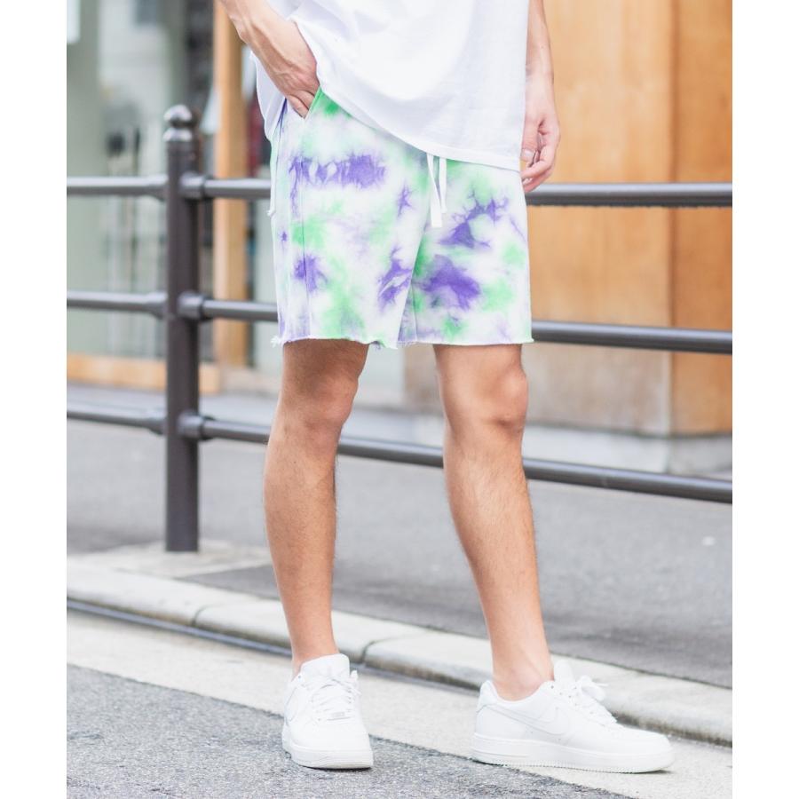ショートパンツ メンズ ダイダイ柄 スウェット ショーツ ハーフパンツ カットオフ ウエストゴム ロゴ プリント 短パン ハーフパンツ サーフ系 improves | improves | 02