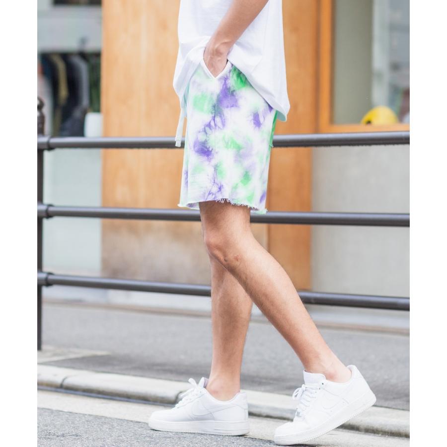 ショートパンツ メンズ ダイダイ柄 スウェット ショーツ ハーフパンツ カットオフ ウエストゴム ロゴ プリント 短パン ハーフパンツ サーフ系 improves | improves | 03