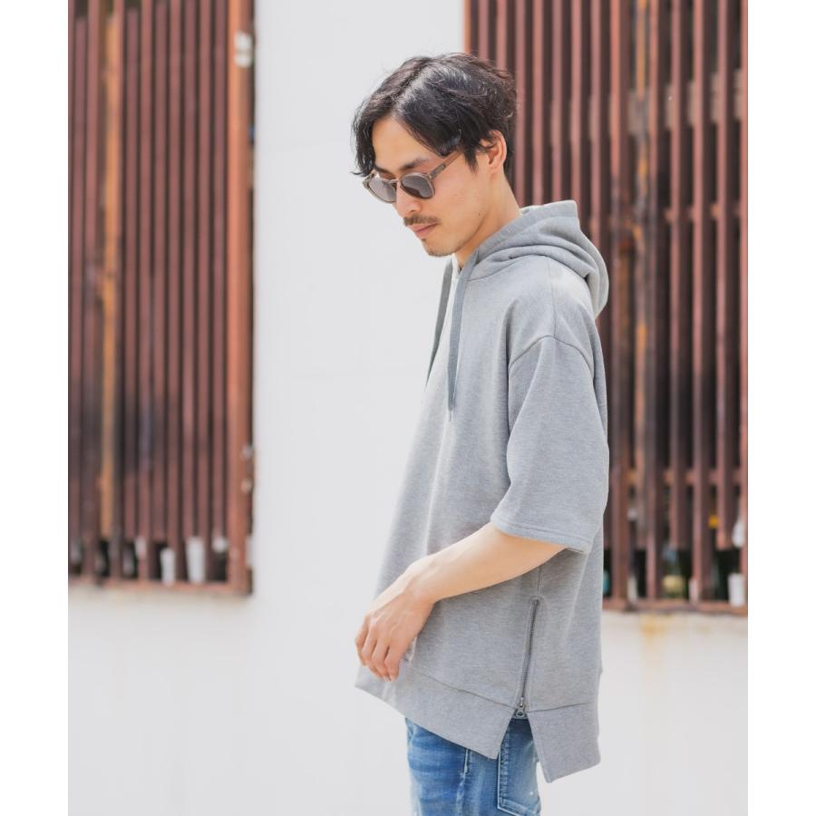 プルオーバーパーカー メンズ 半袖 サイドジップ 裏毛 スウェットパーカー ゆったり 大きいサイズ 無地 シンプル オーバーサイズ ビッグシルエット improves | improves | 11