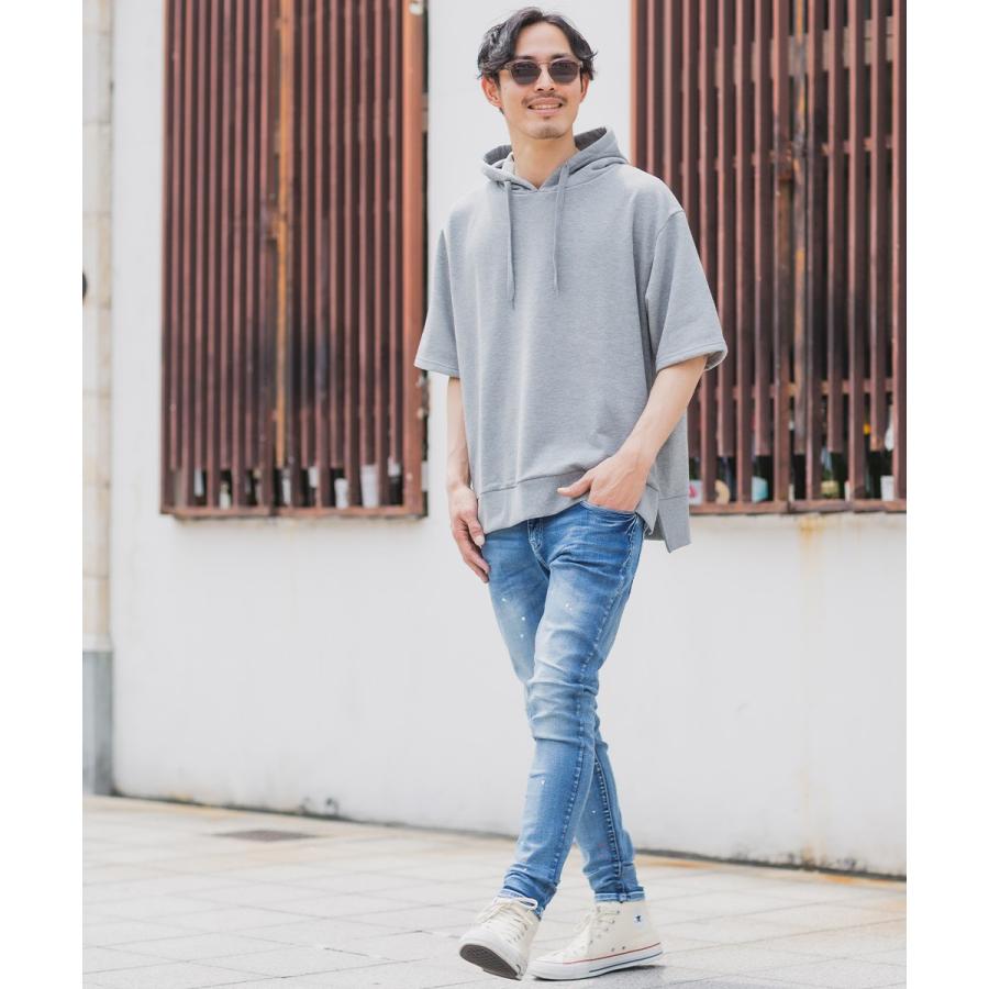 プルオーバーパーカー メンズ 半袖 サイドジップ 裏毛 スウェットパーカー ゆったり 大きいサイズ 無地 シンプル オーバーサイズ ビッグシルエット improves | improves | 12