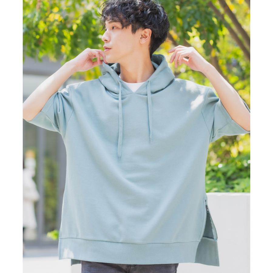 プルオーバーパーカー メンズ 半袖 サイドジップ 裏毛 スウェットパーカー ゆったり 大きいサイズ 無地 シンプル オーバーサイズ ビッグシルエット improves | improves | 15