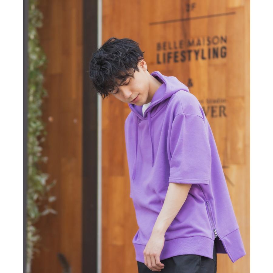 プルオーバーパーカー メンズ 半袖 サイドジップ 裏毛 スウェットパーカー ゆったり 大きいサイズ 無地 シンプル オーバーサイズ ビッグシルエット improves | improves | 03