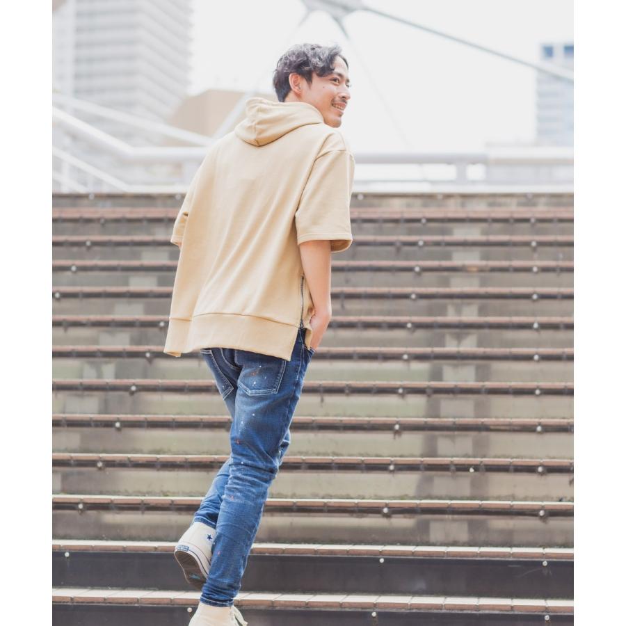 プルオーバーパーカー メンズ 半袖 サイドジップ 裏毛 スウェットパーカー ゆったり 大きいサイズ 無地 シンプル オーバーサイズ ビッグシルエット improves | improves | 05