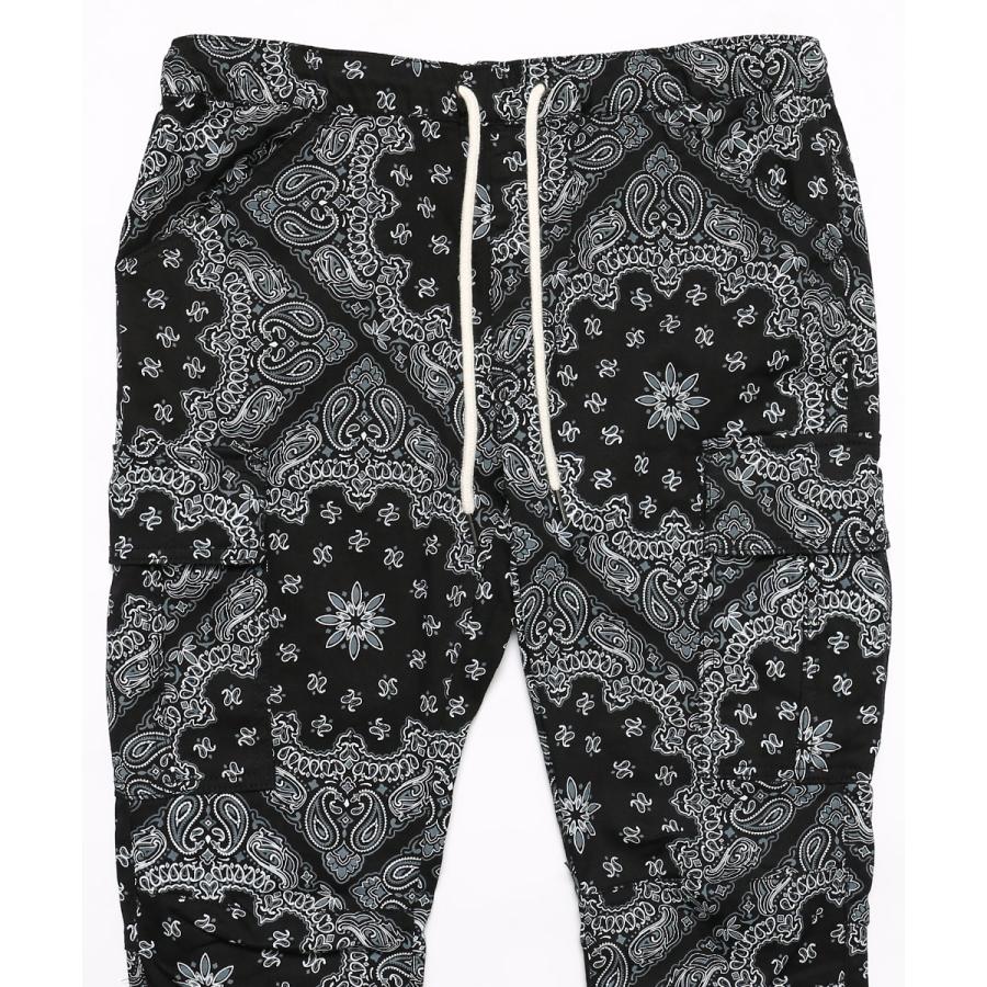 カーゴパンツ メンズ スキニーパンツ ウエストゴム バンダナ柄 ペイズリー柄 柄パンツ 黒 白 テーパードパンツ イージーパンツ improves | improves | 06
