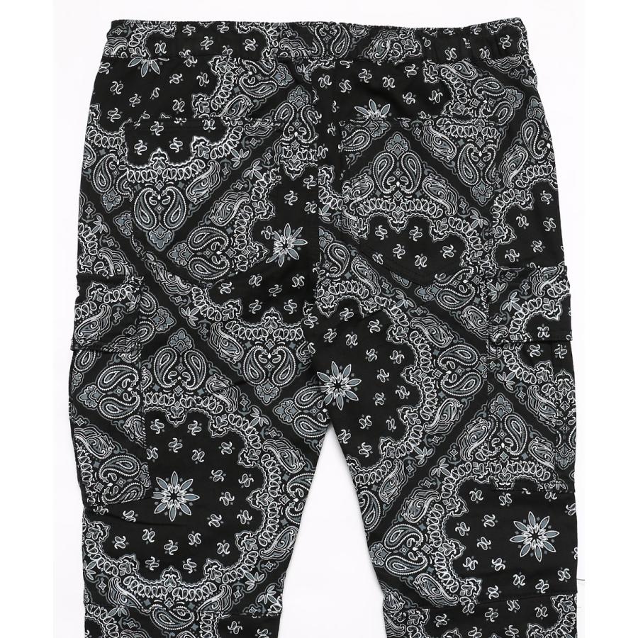 カーゴパンツ メンズ スキニーパンツ ウエストゴム バンダナ柄 ペイズリー柄 柄パンツ 黒 白 テーパードパンツ イージーパンツ improves | improves | 07