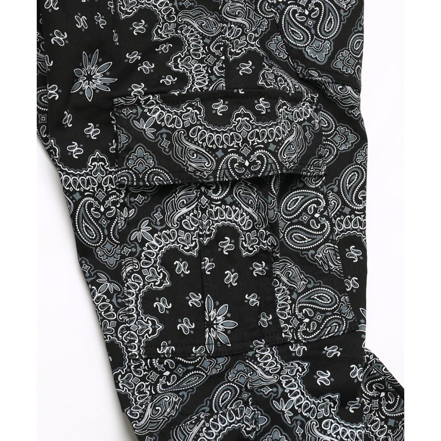 カーゴパンツ メンズ スキニーパンツ ウエストゴム バンダナ柄 ペイズリー柄 柄パンツ 黒 白 テーパードパンツ イージーパンツ improves | improves | 09