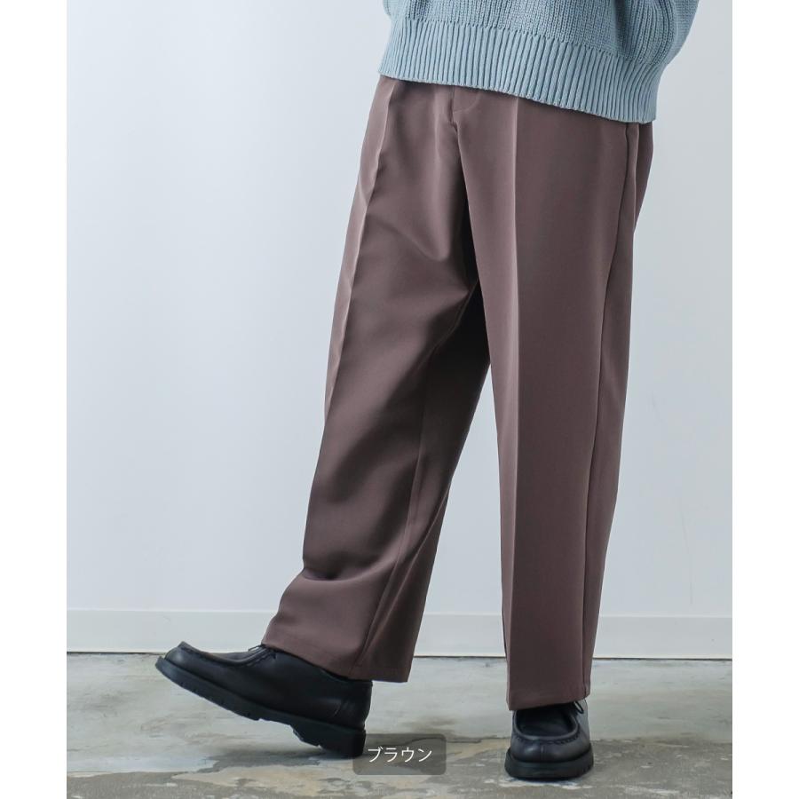 スラックス メンズ ワイドパンツ ストレッチ ワイド カラーパンツ イージーパンツ バルーンパンツ タック セットアップ きれいめカジュアル モード 韓国 | improves | 10