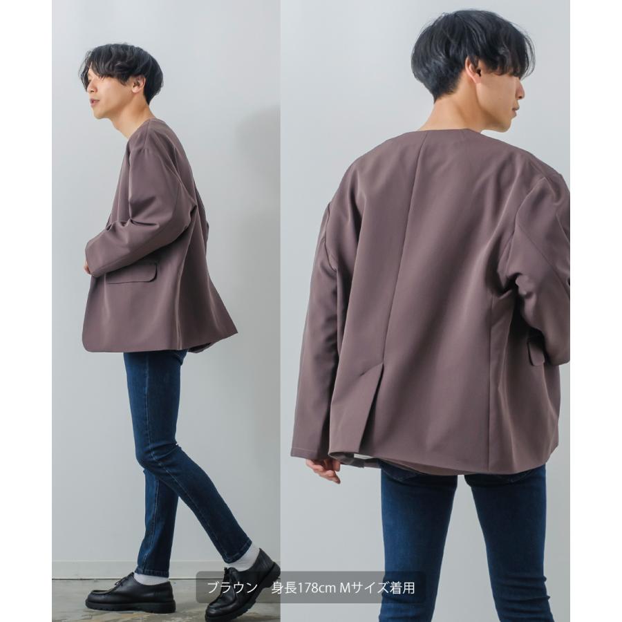 ノーカラージャケット メンズ ストレッチ アウター カーディガン テーラードジャケット セットアップ きれいめカジュアル モード 韓国 | improves | 10