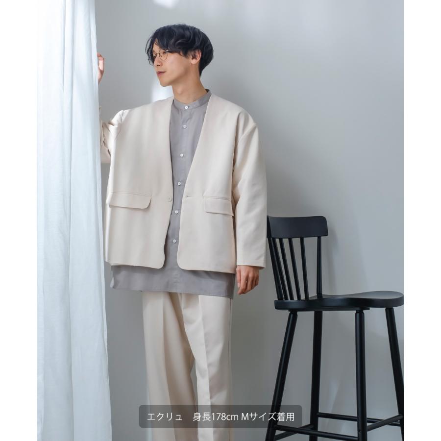 ノーカラージャケット メンズ ストレッチ アウター カーディガン テーラードジャケット セットアップ きれいめカジュアル モード 韓国 | improves | 17