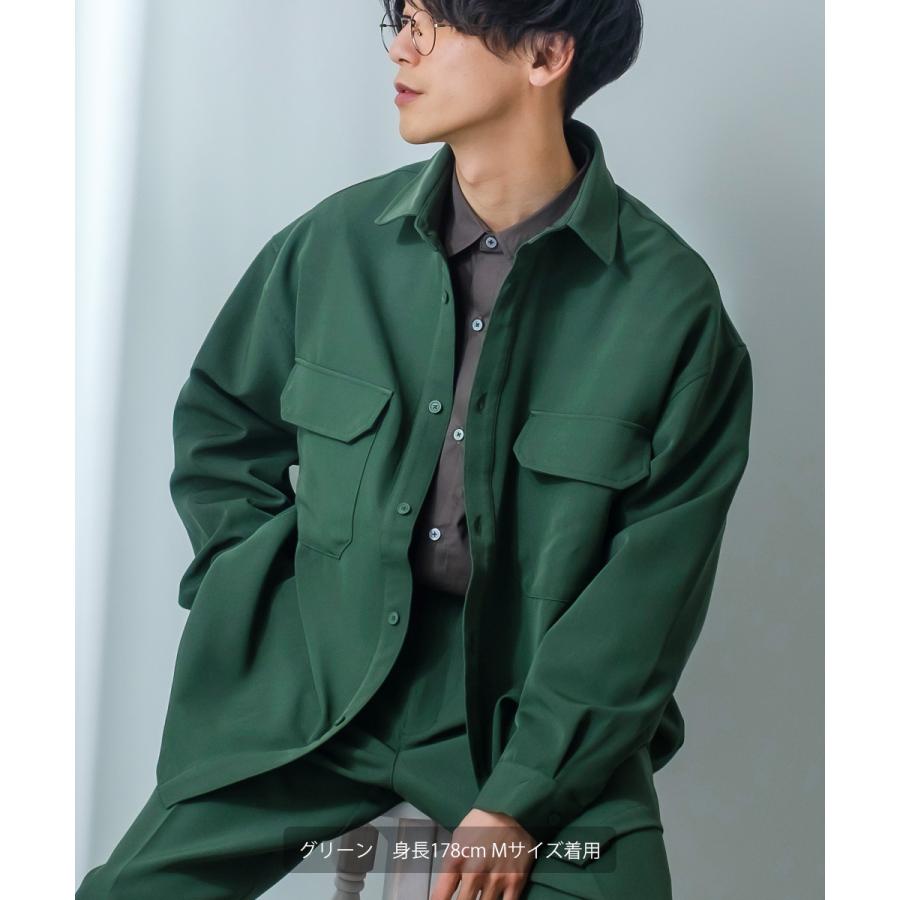 シャツジャケット メンズ ストレッチ アウター ブルゾン ミリタリーシャツ ワークシャツ セットアップ きれいめカジュアル モード 韓国ファッション | improves | 05