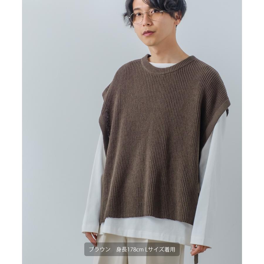 サイドセパレート ニットベスト メンズ ハイバルキー 片畦 リングセパレート あぜ編み ゆったり バルーンシルエット きれいめカジュアル モード | improves | 10