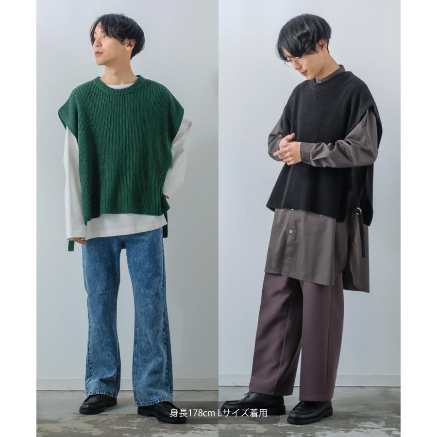 サイドセパレート ニットベスト メンズ ハイバルキー 片畦 リングセパレート あぜ編み ゆったり バルーンシルエット きれいめカジュアル モード | improves | 16