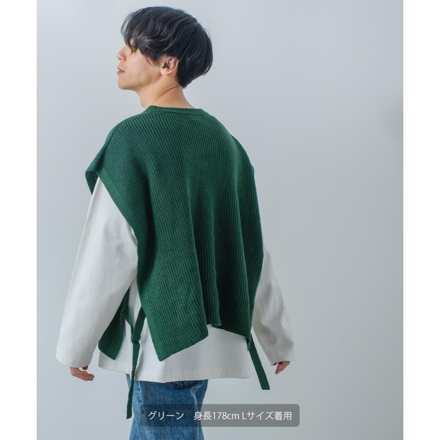 サイドセパレート ニットベスト メンズ ハイバルキー 片畦 リングセパレート あぜ編み ゆったり バルーンシルエット きれいめカジュアル モード | improves | 02