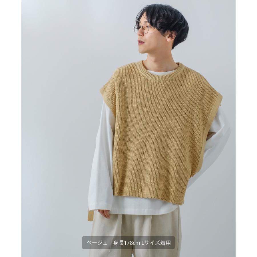 サイドセパレート ニットベスト メンズ ハイバルキー 片畦 リングセパレート あぜ編み ゆったり バルーンシルエット きれいめカジュアル モード | improves | 05
