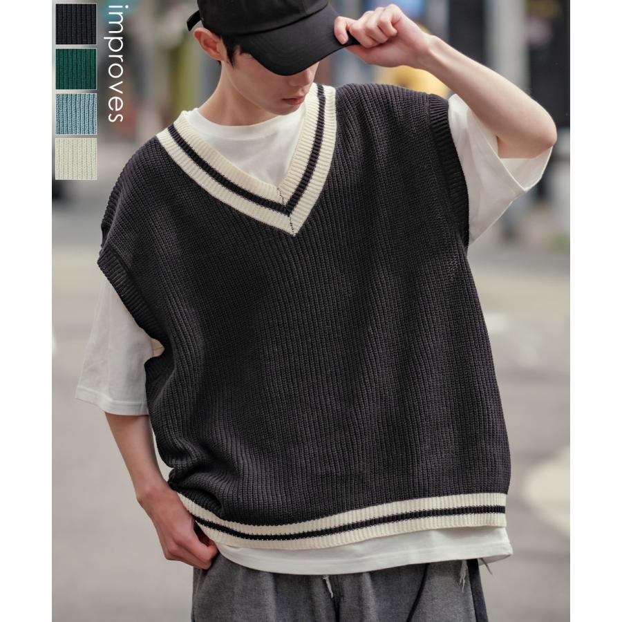 チルデン ニットベスト メンズ ハイバルキー 片畦 テニスニット クリケットニット あぜ編み ゆったり オーバーサイズ 大きめ きれいめカジュアル トラッド | improves