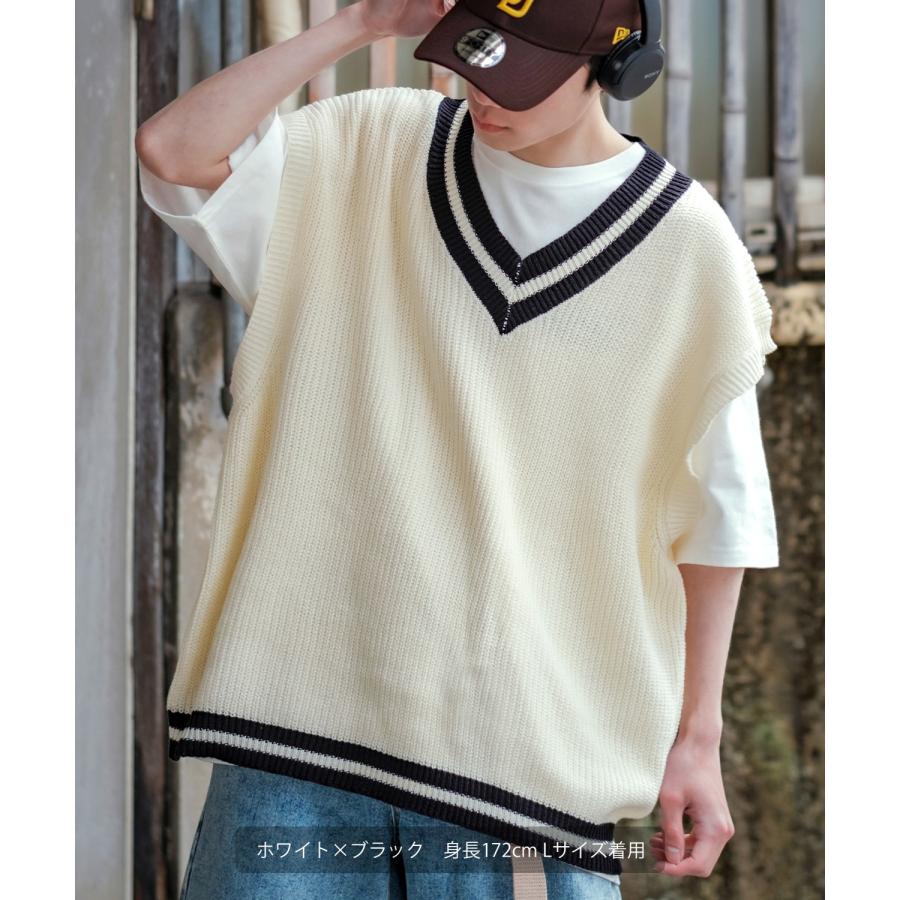 チルデン ニットベスト メンズ ハイバルキー 片畦 テニスニット クリケットニット あぜ編み ゆったり オーバーサイズ 大きめ きれいめカジュアル トラッド | improves | 10