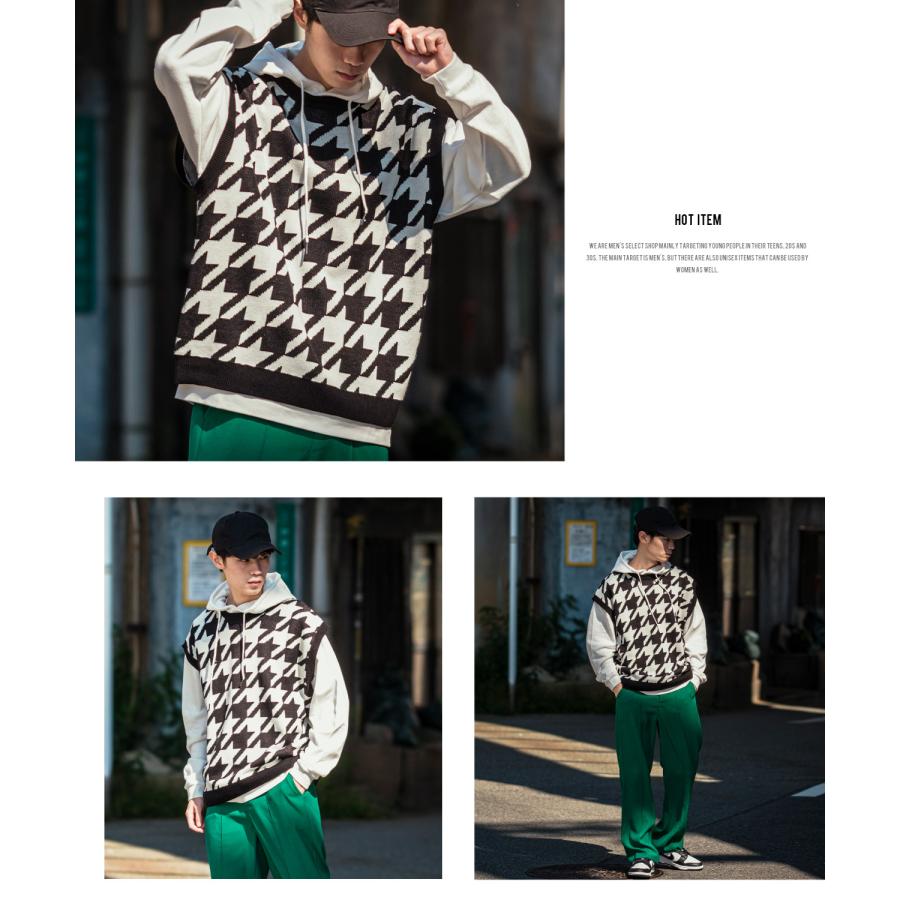 ニットベスト メンズ 千鳥格子 ハウンドトゥース カラーニット オーバーサイズ 大きめ きれいめカジュアル モード ストリート 韓国ファッション | improves | 16