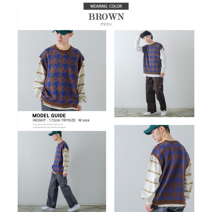 ニットベスト メンズ 千鳥格子 ハウンドトゥース カラーニット オーバーサイズ 大きめ きれいめカジュアル モード ストリート 韓国ファッション | improves | 11