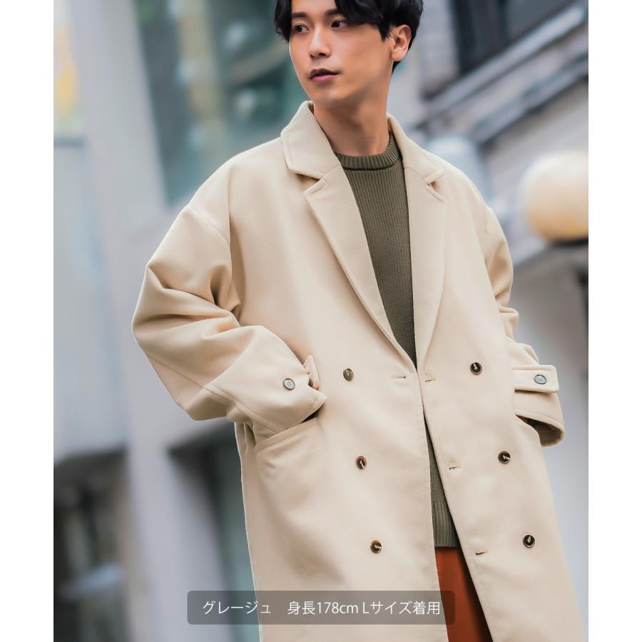 チェスターコート メンズ メルトン ロングコート ノッチドラペル ダブルボタン オーバーサイズ 大きめ きれいめカジュアル モード 韓国ファッション トラッド | improves | 19