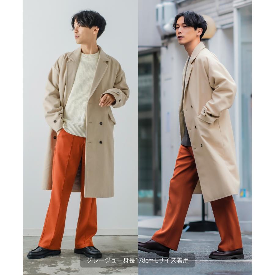 チェスターコート メンズ メルトン ロングコート ノッチドラペル ダブルボタン オーバーサイズ 大きめ きれいめカジュアル モード 韓国ファッション トラッド | improves | 20