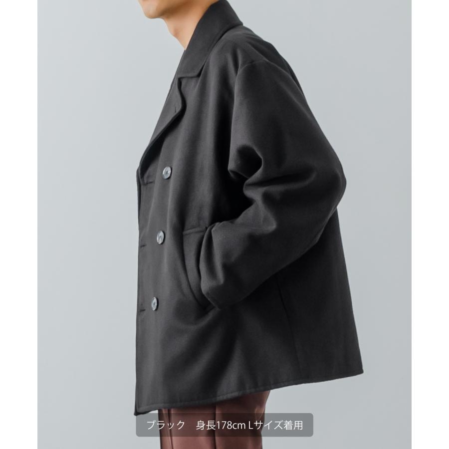ピーコート メンズ メルトン ショートコート ダブルボタン Pコート オーバーサイズ 大きめ きれいめカジュアル モード 韓国ファッション トラッド | improves | 05