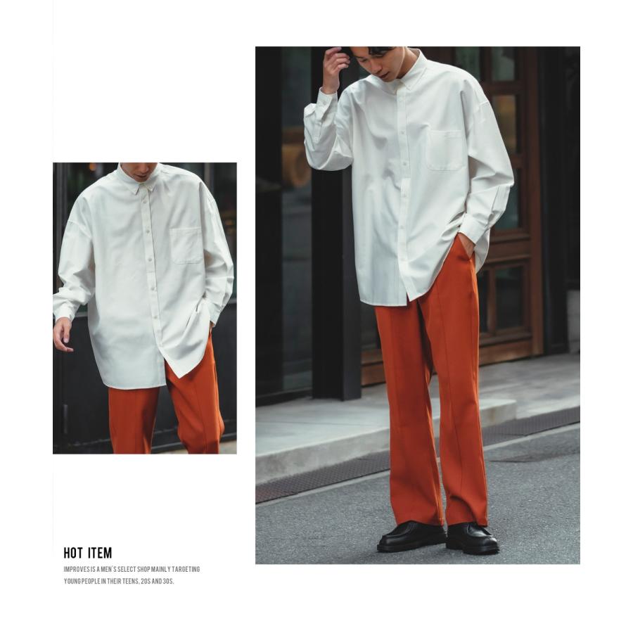 長袖シャツ メンズ オックスフォードシャツ ボタンダウンシャツ カジュアルシャツ ゆったり オーバーサイズ 大きいサイズ ビッグシルエット シンプル 白シャツ | improves | 11