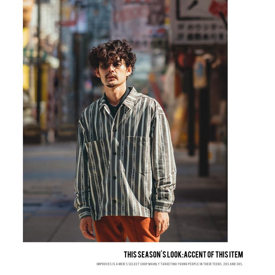 長袖シャツ メンズ レディース フェイク  スエード 柄シャツ 総柄 幾何学模様 カジュアルシャツ ゆったり オーバーサイズ 大きいサイズ ビッグシルエット | improves | 11