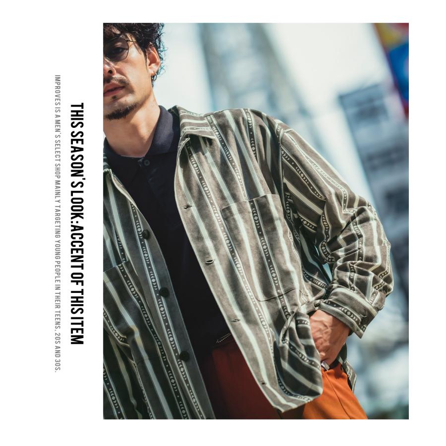 長袖シャツ メンズ レディース フェイク  スエード 柄シャツ 総柄 幾何学模様 カジュアルシャツ ゆったり オーバーサイズ 大きいサイズ ビッグシルエット | improves | 13