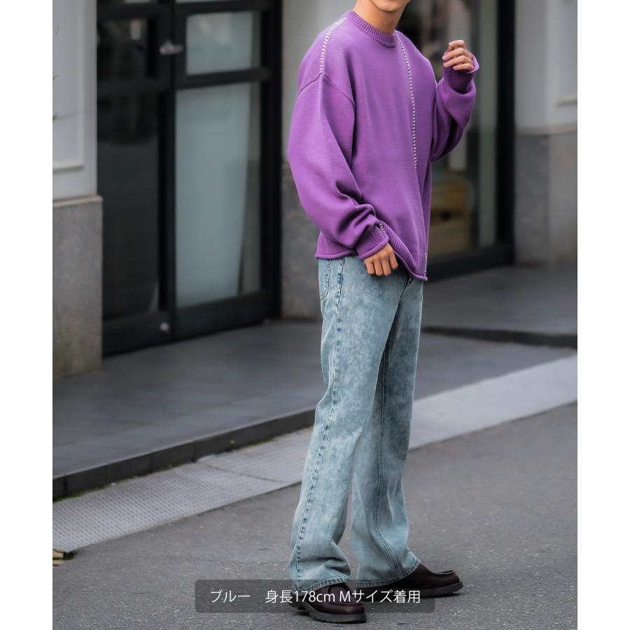 デニムパンツ メンズ ケミカルウォッシュ フレアパンツ ジーンズ デニム フレアカット フレアデニム ヴィンテージ ブーツカット パンタロン 韓国ファッション | improves | 06