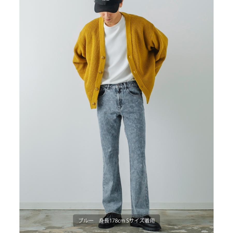デニムパンツ メンズ ケミカルウォッシュ フレアパンツ ジーンズ デニム フレアカット フレアデニム ヴィンテージ ブーツカット パンタロン 韓国ファッション | improves | 08
