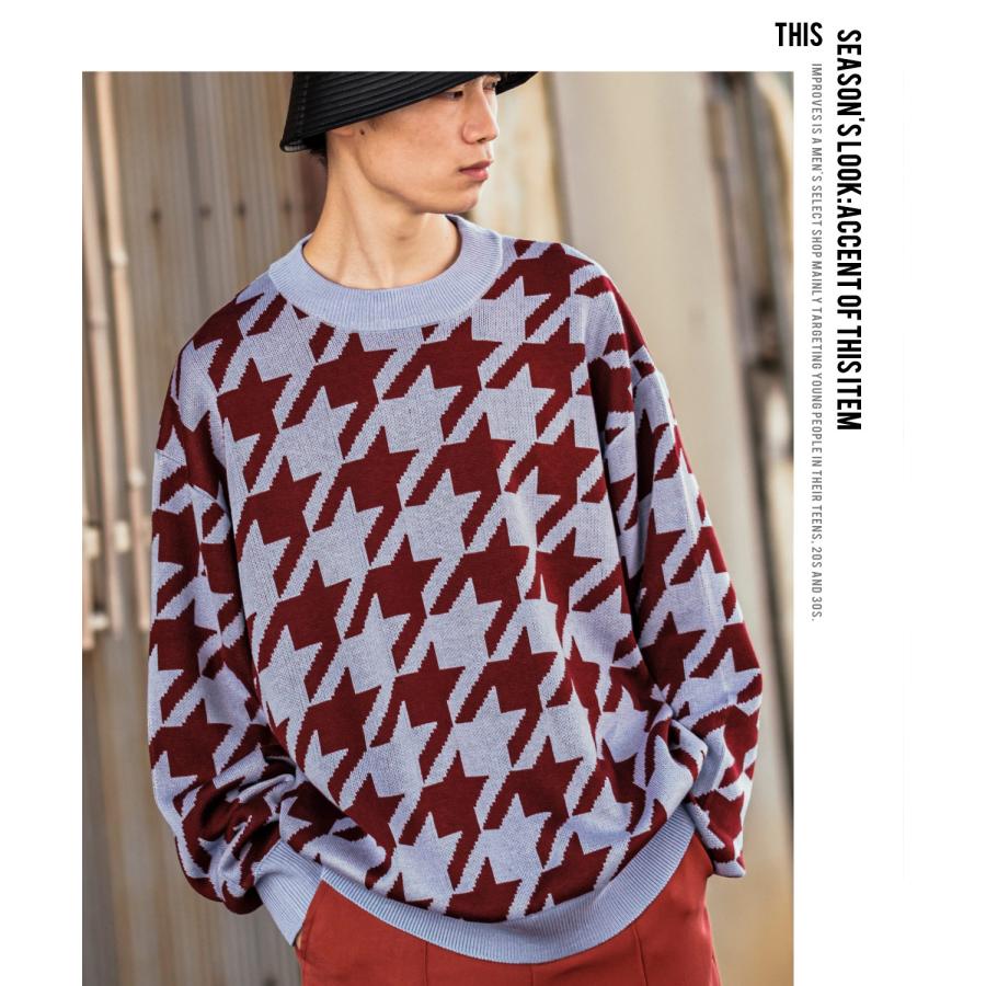 PEARLY GATES ニットセーター ハウンドトゥース柄 サイズ1 improves ニットセーター メンズ クルーネック 千鳥格子