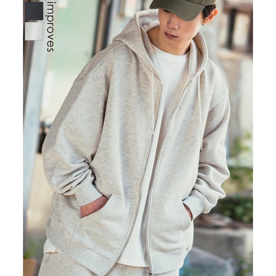 ジップパーカー メンズ 13.4オンス ヘビーウエイト 裏毛 フルジップ ジップアップ ライトアウター スウェット スエット オーバーサイズ 古着MIX ストリート | improves