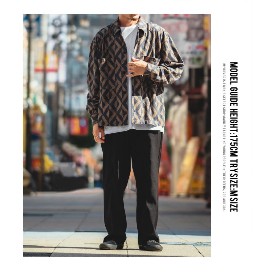 スラックス メンズ ワイドパンツ スーツ生地 ピンタック  センタープレス イージーパンツ オーバーサイズ 大きめ キレイめ カジュアル モード 韓国ファッション | improves | 15