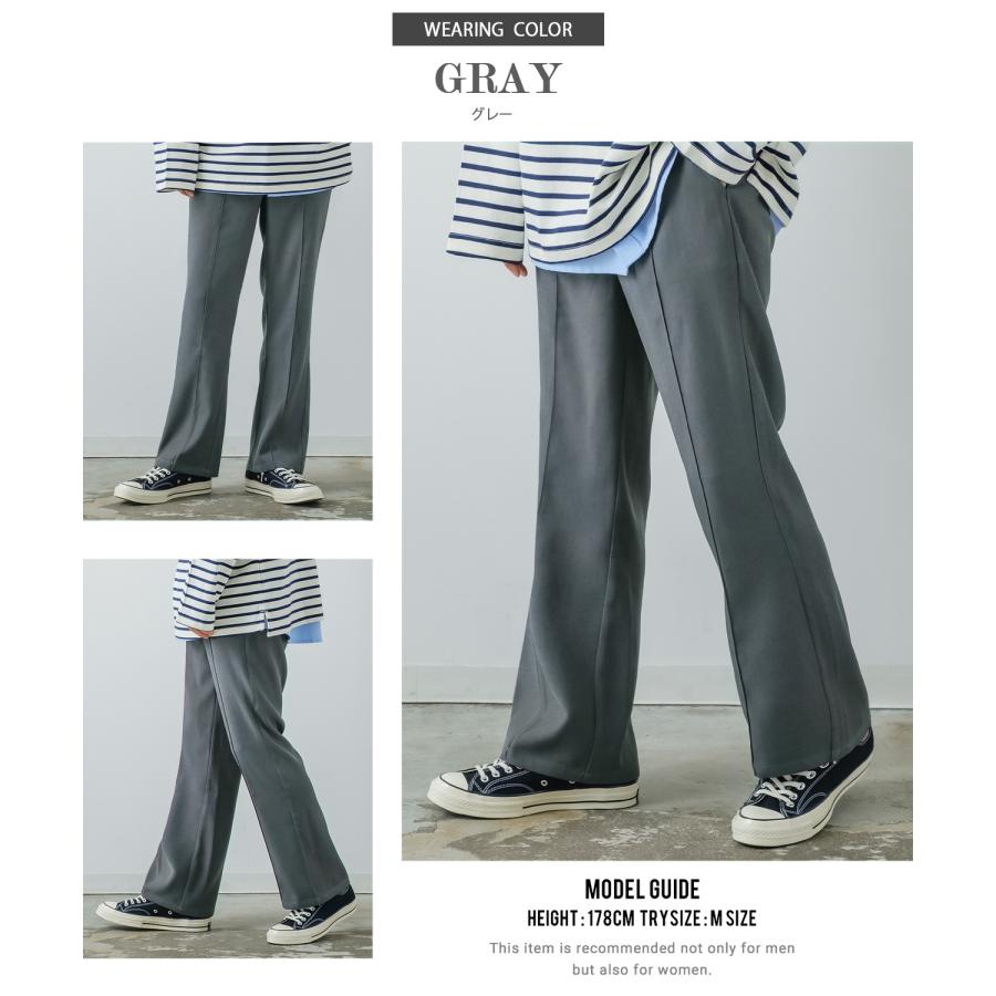 スラックス メンズ スーツ生地 フレアパンツ ピンタック  センタープレス イージーパンツ スリムフィット キレイめ カジュアル モード 韓国ファッション | improves | 19