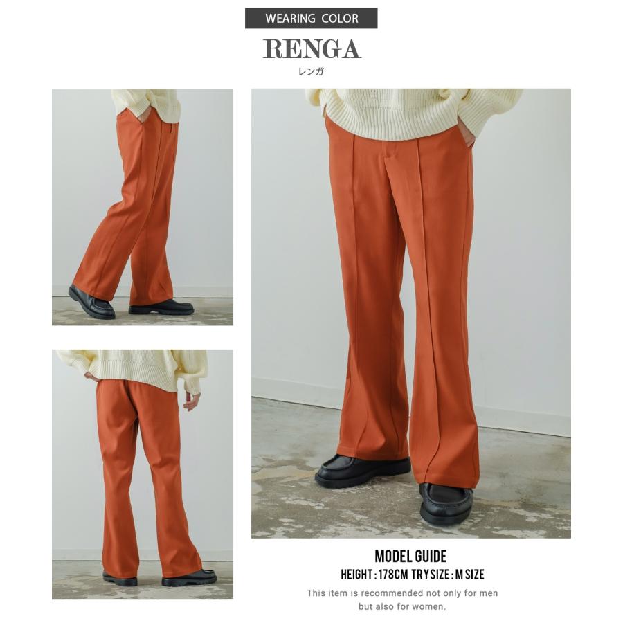 スラックス メンズ スーツ生地 フレアパンツ ピンタック  センタープレス イージーパンツ スリムフィット キレイめ カジュアル モード 韓国ファッション | improves | 13