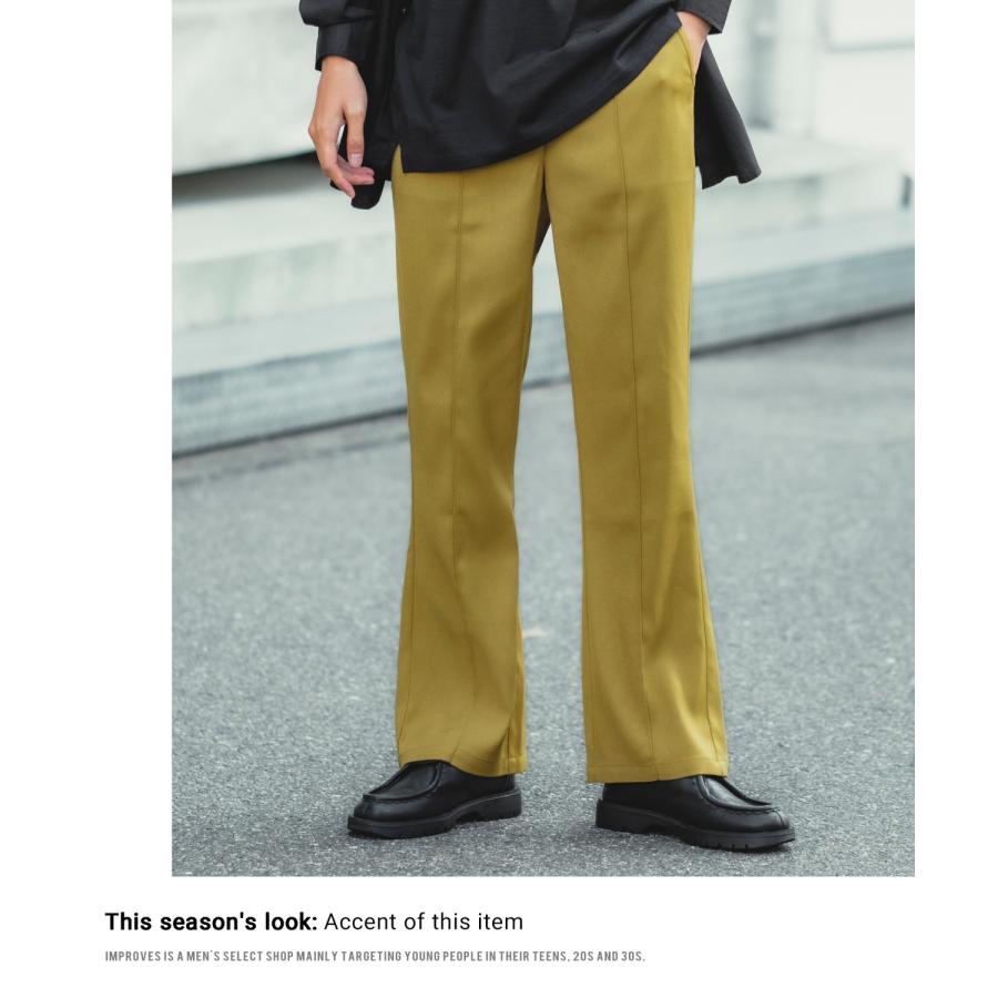 スラックス メンズ スーツ生地 フレアパンツ ピンタック  センタープレス イージーパンツ スリムフィット キレイめ カジュアル モード 韓国ファッション | improves | 14