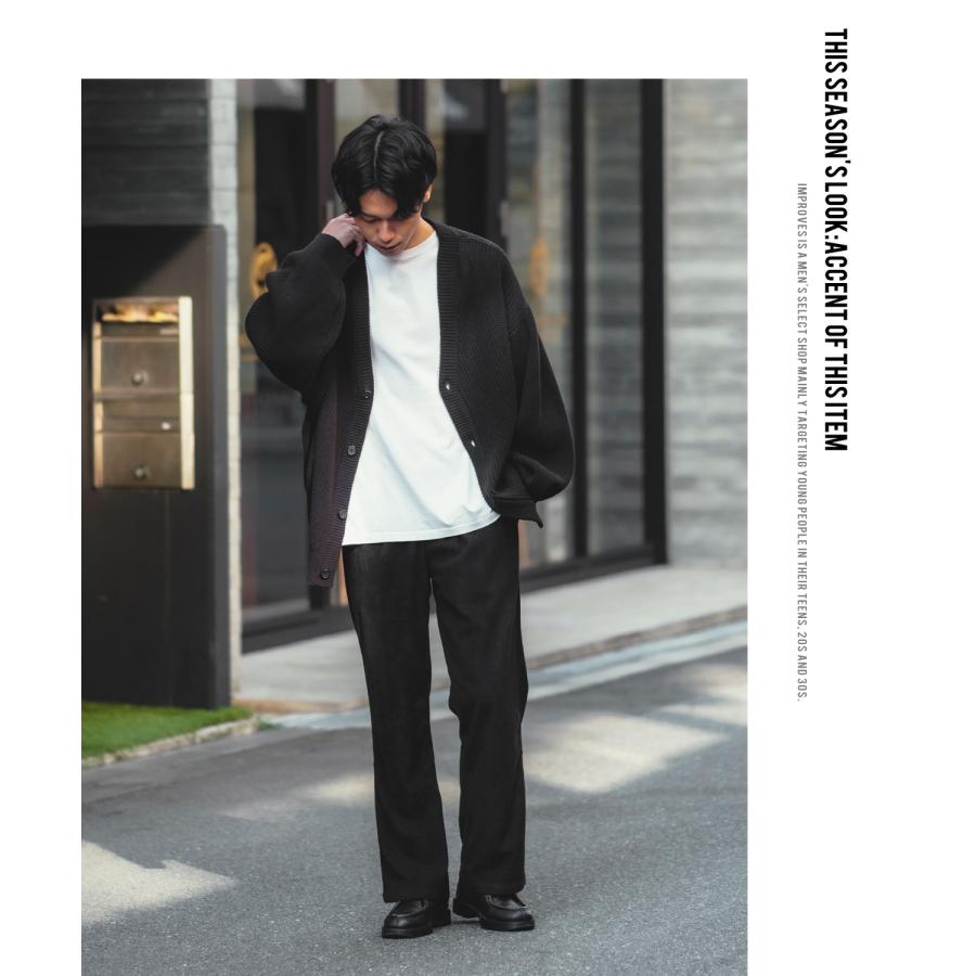 スラックス メンズ コーデュロイ フレアパンツ タックパンツ イージーパンツ カラーパンツ ブーツカット フレアカット きれいめカジュアル モード 韓国 | improves | 25