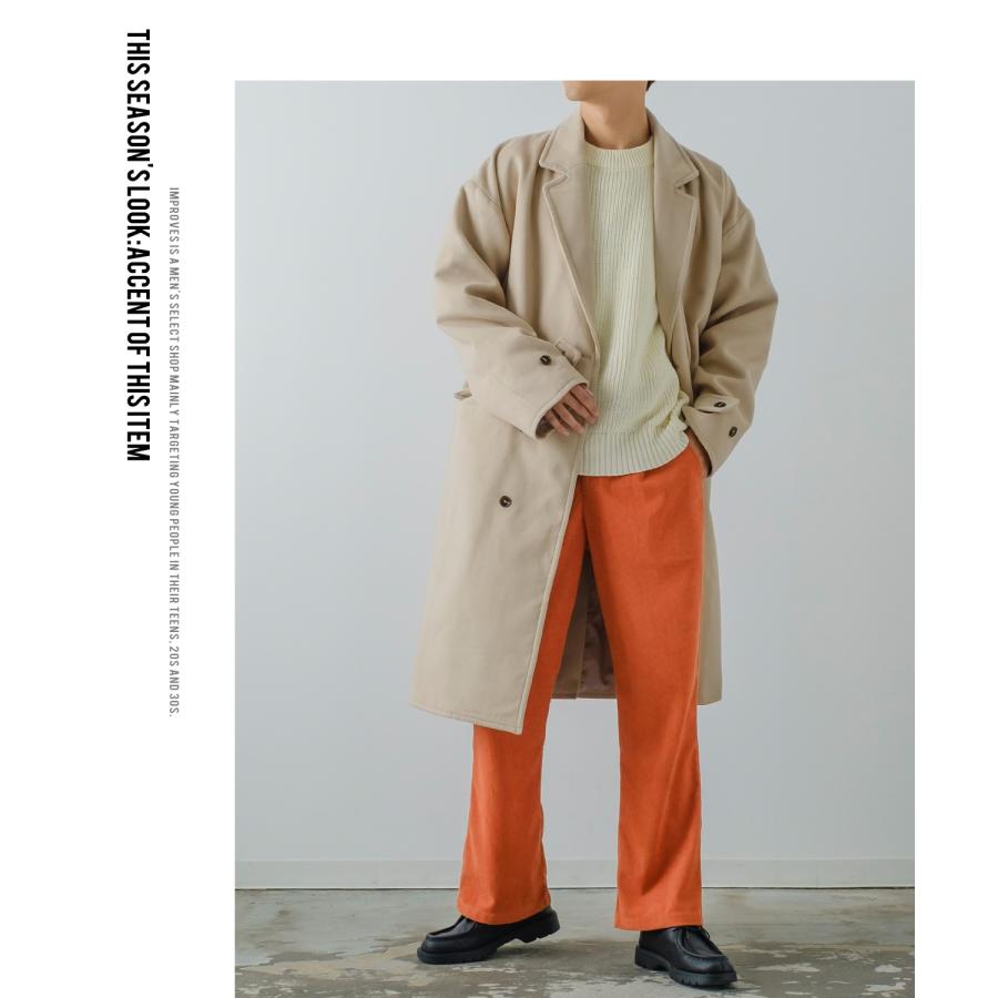 スラックス メンズ コーデュロイ フレアパンツ タックパンツ イージーパンツ カラーパンツ ブーツカット フレアカット きれいめカジュアル モード 韓国 | improves | 09