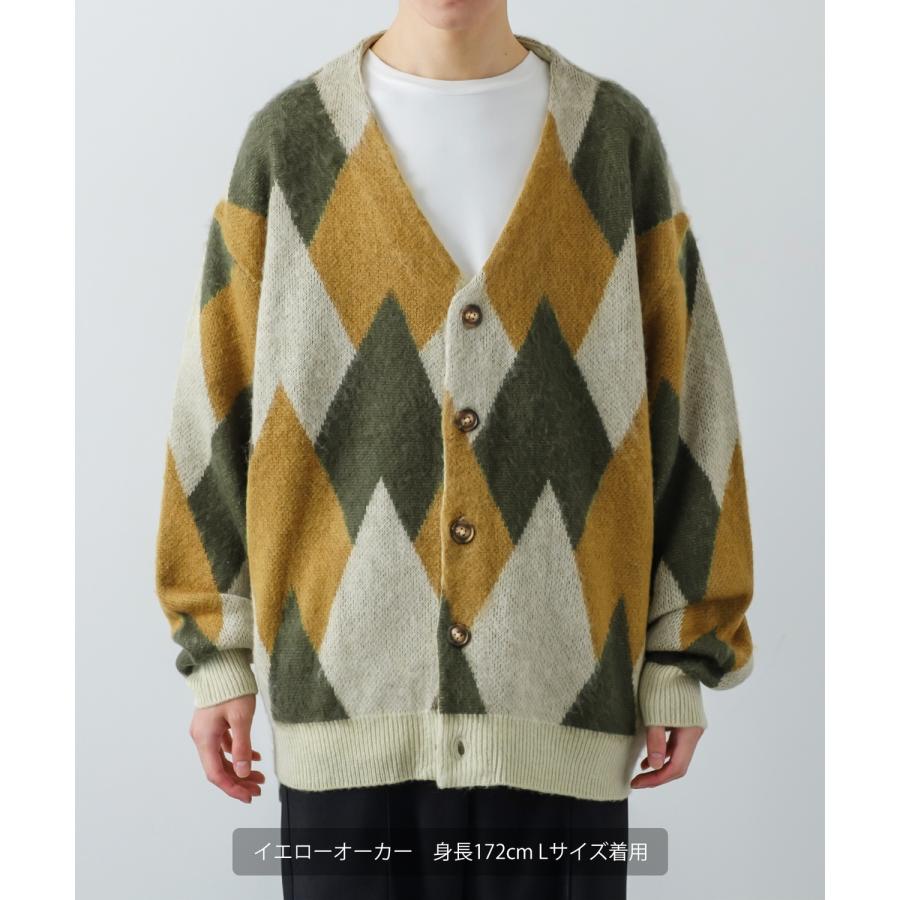 improves カーディガン メンズ モヘアタッチ Vネック 幾何学 チェック 