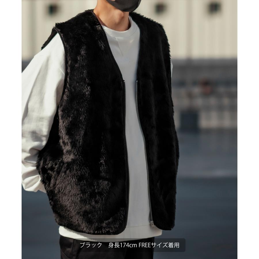 ベスト メンズ ファーベスト ビッグシルエット オーバーサイズ 大きいサイズ モコモコ ファージャケット シンプル 古着MIX ストリート 韓国ファッション | improves | 03