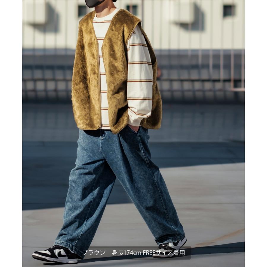 ベスト メンズ ファーベスト ビッグシルエット オーバーサイズ 大きいサイズ モコモコ ファージャケット シンプル 古着MIX ストリート 韓国ファッション | improves | 09