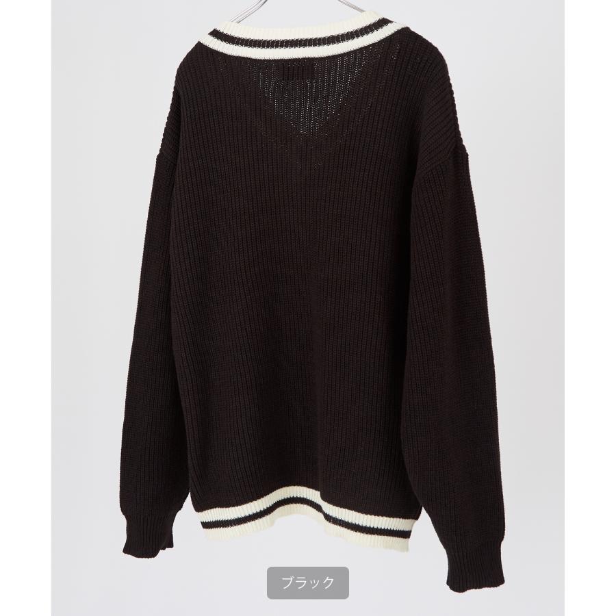 ニットセーター メンズ NULL ヌル チルデン Vネック ライン テニス ニット ビッグサイズ オーバーサイズ 大きめ アメカジ カジュアル ストリート 韓国 | improves | 12