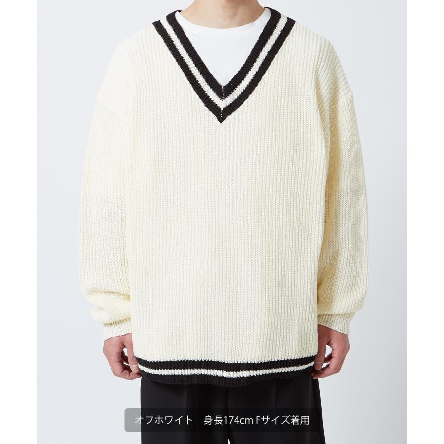 ニットセーター メンズ NULL ヌル チルデン Vネック ライン テニス ニット ビッグサイズ オーバーサイズ 大きめ アメカジ カジュアル ストリート 韓国 | improves | 14