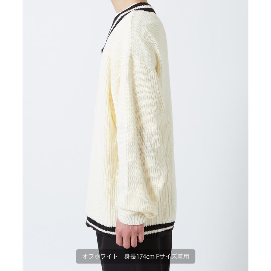 ニットセーター メンズ NULL ヌル チルデン Vネック ライン テニス ニット ビッグサイズ オーバーサイズ 大きめ アメカジ カジュアル ストリート 韓国 | improves | 15
